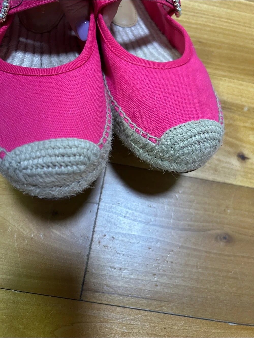 J. Crew Hot Pink Canvas Mary Jane Espadrilles   Preppy Summer Coastal